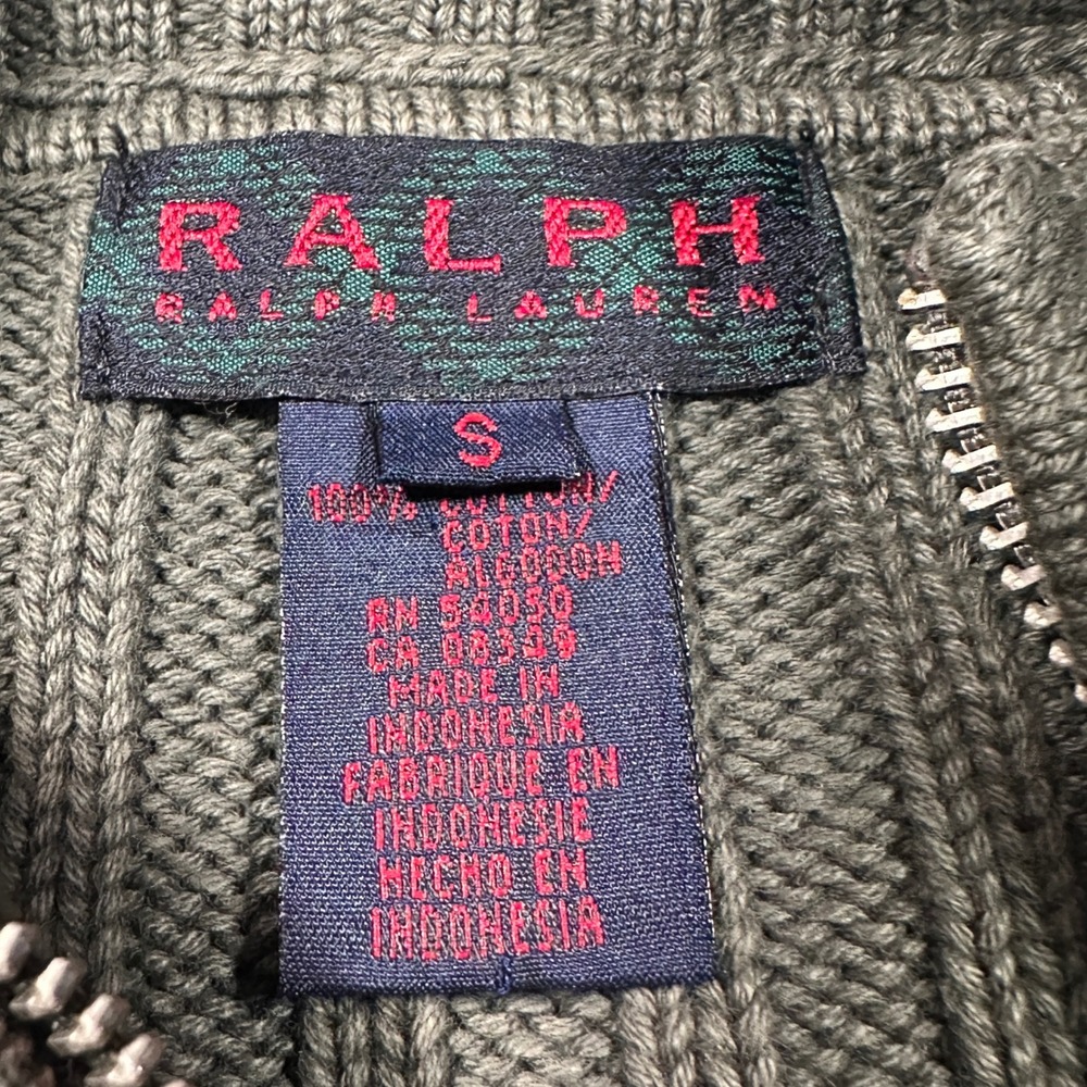 Vintage 90s RALPH Ralph Lauren Zip Up Sweater Women S Green Ribbed Cardigan - Picture 2 of 9